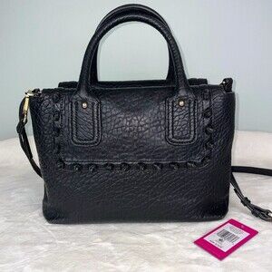 Vince Camuto Axmin Satchel Black Bublam Leather Crossbody Top Handle Bag Purse